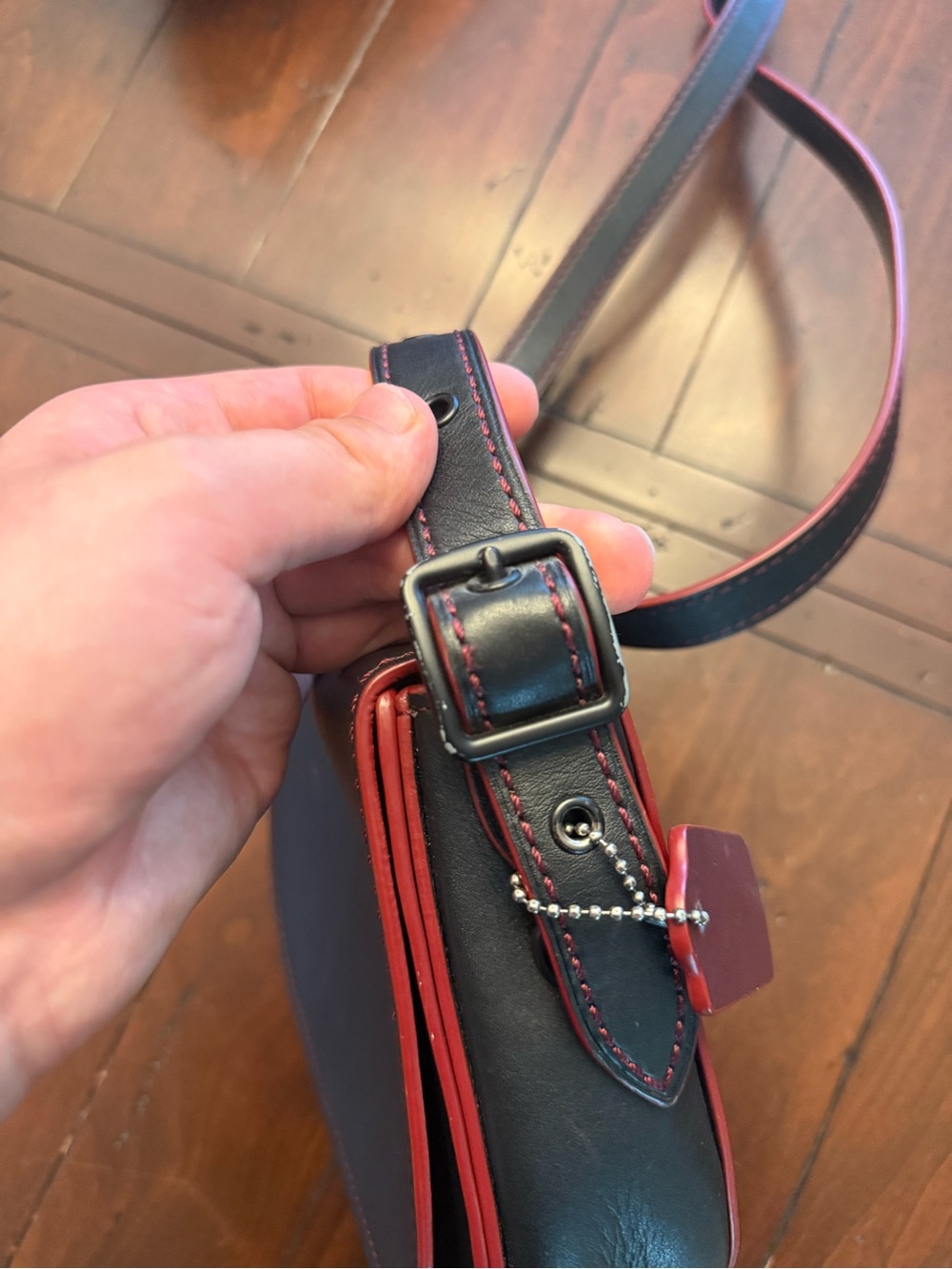 Coach 1941 Glove Tanned Leather Saddle Crossbody Bag in Black with Red Trim USED - Picture 12 of 14